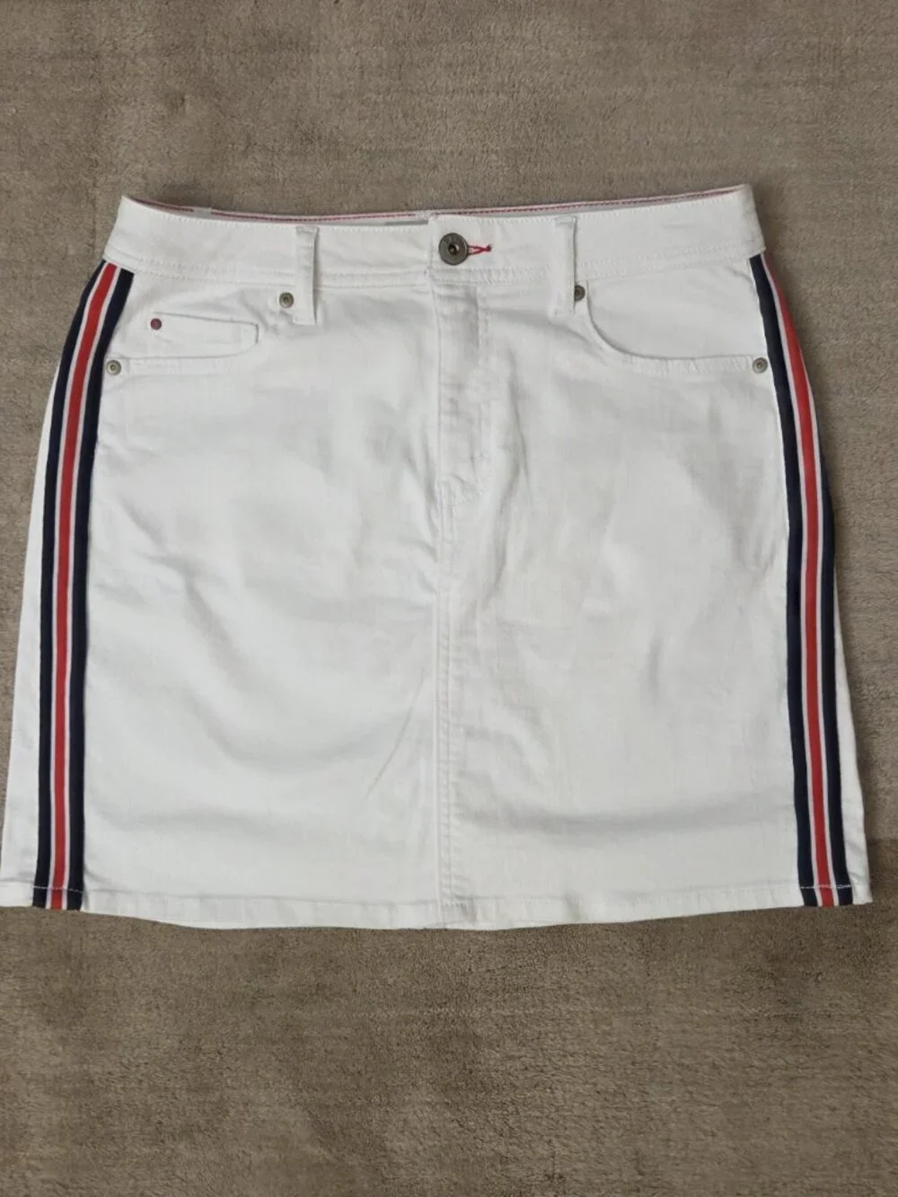 Ev1 sz 6-8 White Alex Laxed Vintage Denim Jean Skirt Stretch Cotton Blend Stripe